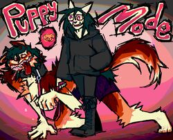  ambiguous_gender anthro behaving_like_a_dog bondage canid canine canis dahmer_joy_(character) domestic_dog duo guncht humanoid killian_orosco_(character) leash male mammal ninya_(teacherspest) petplay roleplay 