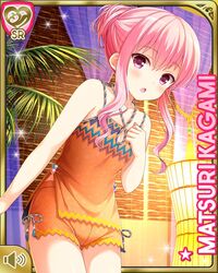  camisole character_name female girlfriend_(kari) groin hair_bun hand_on_own_chest kagami_matsuri leaning_forward long_hair official_art open_mouth orange_camisole orange_shorts pink_eyes pink_hair qp:flapper short_shorts shorts single_hair_bun solo 