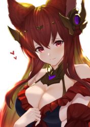  aiu_eo animal_ears anthuria bad_id bad_pixiv_id bare_shoulders black_one-piece_swimsuit blonde_hair blush braid breasts casual_one-piece_swimsuit cleavage closed_mouth erune female frilled_one-piece_swimsuit frills gradient_hair granblue_fantasy hair_ornament hand_on_own_chest heart large_breasts looking_at_viewer multicolored_hair one-piece_swimsuit pink_eyes red_hair smile solo swimsuit upper_body 