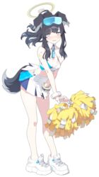  animal_ears bad_link black_hair blue_archive blunt_bangs blush breasts cheerleader dog_ears dog_girl dog_tail eyewear_on_head female goggles goggles_on_head halo hibiki_(blue_archive) hibiki_(cheer_squad)_(blue_archive) holding holding_pom_poms jewelry long_hair looking_at_viewer millennium_cheerleader_outfit_(blue_archive) mimitoke official_alternate_costume official_art pom_pom_(cheerleading) shoes skirt sneakers solo sticker_on_face stomach sunglasses tail tinted_eyewear transparent_background 