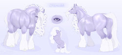  ass draft_horse equid equine eyelashes female feral fetlocks flower_in_mane fur glistening glistening_eyes horse huskii-s mammal mane merredith_(merredithmare) model_sheet purple_body purple_eyes quadruped solo tail white_body white_fur white_mane white_tail 