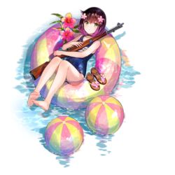  afloat ball barefoot beachball blush bob_cut brown_footwear cherry_blossoms closed_mouth feet female flower footwear_flower fuzichoco girls&#039;_frontline green_eyes gun hair_flower hair_ornament holding holding_gun holding_weapon innertube light_frown looking_at_viewer lying official_alternate_costume official_art on_back one-piece_swimsuit pink_flower purple_hair sandals school_swimsuit short_hair simple_background soles solo swim_ring swimsuit third-party_source toenails toes transparent_background transparent_sailor_collar type_4_(cape_no._4)_(girls&#039;_frontline) type_4_(girls&#039;_frontline) type_4_rifle unworn_sandals water weapon wet 