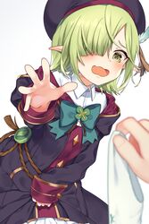  @_@ aoi_(princess_connect!) aoi_(transfer_student)_(princess_connect!) beret black_coat black_headwear blue_bow blue_feathers blurry blurry_foreground blush bow bow_panties clothes_theft coat collared_shirt commentary_request depth_of_field dress_shirt elf feathers female green_eyes green_hair hair_over_one_eye hat hat_feather highres holding holding_clothes holding_panties holding_underwear ken_pyatsu long_sleeves looking_at_viewer oerba_yun_fang open_mouth panties pointy_ears princess_connect! reaching reaching_towards_viewer school_uniform shirt short_hair simple_background solo_focus st._theresa&#039;s_girls_academy_school_uniform theft underwear underwear_theft unworn_panties wavy_mouth white_background white_panties white_shirt 