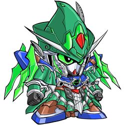  clenched_hands green_eyes gundam hat_feather highres mecha mobile_suit no_humans nyun_seki robinhood_gundam_age_2 robot science_fiction sd_gundam sd_gundam_world_heroes solo standing v-fin 