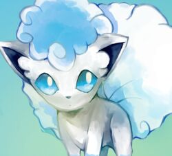  alolan_vulpix blue_background blue_eyes commentary english_commentary gradient_background jaibus looking_at_viewer no_humans pokemon pokemon_(creature) solo upper_body 