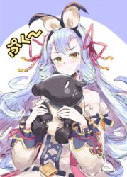  :t absurdres animal animal_ears bare_shoulders closed_mouth female granblue_fantasy highres holding holding_animal long_hair long_sleeves looking_at_viewer orange_eyes phoebe_(granblue_fantasy) pout purple_hair runemill solo tapir tears upper_body 