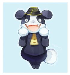  :d blue_background commentary english_commentary full_body hat jaibus kyonpan looking_at_viewer no_humans open_mouth panda pokemon pokemon_(creature) pokemon_gsc pokemon_gsc_(prototype) prototype_design simple_background smile solo standing white_background 