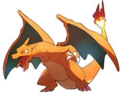  black_eyes bright_pupils charizard claws commentary fangs fire flame-tipped_tail full_body highres looking_down morio_(poke_orio) no_humans open_mouth pokemon pokemon_(creature) simple_background solo standing tongue white_background 