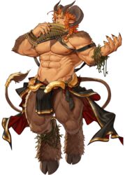  1boy abs animal_ears another_eidos-r azmond_(another_eidos) bara beard biceps body_fur braid brown_fur bulge chest_harness clothes_around_waist curled_horns facial_hair fingernails flute fork full_body goat_boy goat_ears goat_horns goat_tail gomtang harness highres holding holding_instrument horns instrument large_bulge large_pectorals long_hair looking_at_viewer male_focus male_pubic_hair mature_male monster_boy moustache muscular muscular_male music navel nipples non-web_source official_art open_hand orange_hair pectorals pelvic_curtain plant playing_instrument pubic_hair pubic_hair_peek satyr sharp_fingernails single_braid snake solo stomach tail_raised thick_eyebrows thick_thighs thighs topless_male vines 