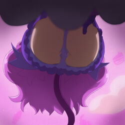  ass bad_source cat_tail cloud cure_macaron dress female frills from_below haruyama_kazunori kirakira_precure_a_la_mode kotozume_yukari long_hair magical_girl precure purple_hair purple_tail skirt solo tail upskirt 