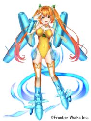  aircraft airplane blue_footwear breasts company_name covered_navel female full_body gakuon_(gakuto) gloves hand_up long_hair medium_breasts official_art orange_hair sanzenkai_no_avatar solo standing thighhighs twintails white_background white_gloves 