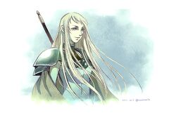  aoharuto armor artist_name blonde_hair cape claymore_(series) dated female galatea_(claymore) grey_eyes long_hair simple_background solo upper_body 