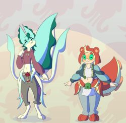  absurd_res anthro asian_mythology canid canine cephalopod clothing coat coleoid decapodiform duo east_asian_mythology female fox hi_res hoodie hybrid japanese_mythology mammal marine midriff mollusk multi_tail mythology octopodiform octopus partlysmith pupils raccoon_dog size_difference skinny slightly_chubby slit_pupils tail tanuki tentacle topwear yokai 