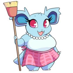  1:1 alpha_channel anthro anthrofied apron aquabunny breasts broom bun-bun_(aquabunny) cleaning_tool clothing eyelashes featureless_breasts female gem generation_1_pokemon jewelry necklace nidorina nintendo pearl_(gem) pearl_necklace pink_eyes pokemon pokemon_(species) semi-anthro smile solo 