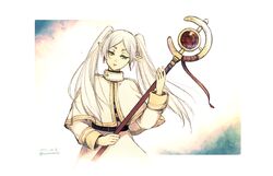  aoharuto artist_name belt capelet cowboy_shot dated earrings elf female frieren holding holding_staff jewelry long_hair long_sleeves looking_at_viewer mage_staff pointy_ears simple_background skirt solo sousou_no_frieren staff twintails white_background white_capelet white_hair white_skirt 