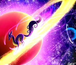  2015 ambiguous_gender canid canine conditional_dnp detailed_background digital_media_(artwork) feral fox fur magic mammal mika_(disambiguation) planet purple_body purple_fur ratte solo space spacescape spirit spiritfoxcat 