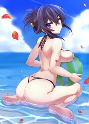  bad_id bad_twitter_id ball beachball bikini black_hair breasts female folded_ponytail inactive_account konohana_enishi large_breasts original purple_eyes sengoku_aky short_hair sitting solo swimsuit thong thong_bikini wariza 