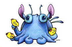  2013 alien alternate_species antennae_(anatomy) back_spines blue_body blue_eyes cephalopod dipstick_antennae disney experiment_(lilo_and_stitch) gouache_(artwork) head_tuft hybrid lilo_and_stitch low_res marine meglyman mollusk multi_wielding multicolored_antennae notched_ear painting_(artwork) plasma_blaster_(lilo_and_stitch) plasma_gun signature solo stitch_(lilo_and_stitch) traditional_media_(artwork) tuft watermark 