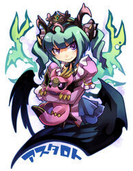  aqua_eyes astaroth_(p&amp;d) bat_wings cauchemar_(p&amp;d) commentary_request doll emon-yu female headdress looking_at_viewer pentacle purple_eyes puzzle_&amp;_dragons smirk solo twintails wings 