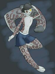  anthro baron_vonpewpew clothing daniel_goldcoin felid leopard_spots male mammal pantherine simple_background smile snow_leopard solo spots underwear 