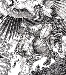  1boy arm_guards armor asymmetrical_arms battlefield bead_anklet bird_legs braid braided_ponytail centaur covered_mouth covering_own_mouth dutch_angle feathered_wings feathers female flying from_side greyscale holding holding_sword holding_weapon horns japanese_armor japanese_clothes long_hair looking_to_the_side mini_wings monochrome monster_boy monster_girl multicolored_wings multiple_wings open_mouth pixiv_genealogy_of_life pointy_ears scales short_hair single_braid smoke sword taur very_long_hair walking watari_taichi weapon winged_arms wings 