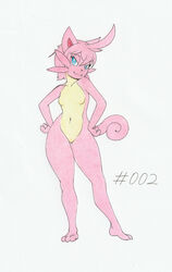  2024 3_claws 3_toes :3 absurd_res ahoge anthro anthrofied biped black_nose blue_eyes breasts cattiva claws colored_pencil_(artwork) contrapposto countershade_fur countershade_neck countershade_torso countershading curled_tail eyelashes featureless_breasts featureless_crotch feet felid feline female finger_claws fingers foxydraws fur hair hands_on_hips hi_res mammal naturally_censored navel nude nude_anthro nude_female pal_(species) palworld pink_body pink_claws pink_ears pink_fur pink_hair pink_inner_ear pink_tail pocketpair prick_ears pupils small_breasts solo standing tail toe_claws toes traditional_media_(artwork) white_pupils yellow_body yellow_countershading 