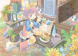  bag baguette bench bird blue_eyes blue_shirt boots bottle bottle_cap bow bread building burger character_request duck feline female flower food from_above full_body fur_boots groceries grocery_bag gumball_machine hairbow headband highres horizontal-striped_thighhighs index_fingers_raised light_blush lolicon long_sleeves marl_(project_witch) moetan no_nose on_bench open_mouth outdoors paper_bag pastel_colors pen-kun pepsi petticoat pink_footwear pink_hair pink_skirt pink_thighhighs plant plate pop_(electromagneticwave) poster_(object) potted_plant project_witch shirt shopping_bag short_hair sitting skindentation skirt smile solo spread_legs stone_floor striped_clothes striped_thighhighs thighhighs wariza wide_sleeves window_blinds wooden_bench yellow_headband yellow_thighhighs zettai_ryouiki 