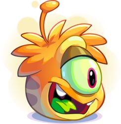  1_eye alien_puffle alpha_channel ambiguous_gender antennae_(anatomy) club_penguin feral full-length_portrait green_tongue hi_res official_art open_mouth orange_body portrait puffle simple_background solo tongue transparent_background unknown_artist upper_teeth upper_teeth_only yellow_sclera 