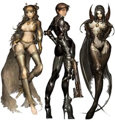  3girls alien1452 armor ass big_ass big_breasts black_hair blonde_hair boots breast_grab breasts brown_eyes brown_hair cleavage cloak clothed costume darkeden demon_girl elbow_gloves everyone feet full_body gem gloves goth gothic gun heels high_heels highres hips jewels large_breasts lingerie long_hair looking_at_viewer looking_back monster multiple_girls original panties red_eyes shoes short_hair slayer smile succubus tattoo thong toes underwear vampire weapon wide_hips yellow_eyes 