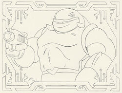  2019 3_fingers alien bracelet clothed clothing disney fingers gantu gun holding_gun holding_object holding_ranged_weapon holding_weapon jewelry lilo_and_stitch line_art male muscular muscular_male open_mouth plasma_blaster_(lilo_and_stitch) plasma_gun ranged_weapon rcbrock signature solo uniform weapon 