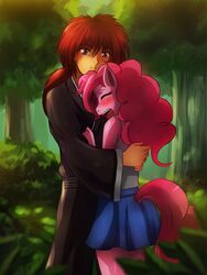  3:4 anthro coolboysent crossover detailed_background duo equid equine fanfic female female_on_human forest friendship_is_magic hasbro hi_res horse hug human human_on_anthro interspecies kenshin_himura magic male male/female male_on_anthro mammal my_little_pony nature outside pinkie_pie_(mlp) plant pony rurouni_kenshin samurai tree warrior 