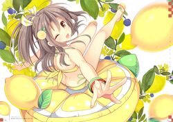  anthro ass bikini brown_hair food fruit kantai_collection kawai_maria long_hair ponytail swimsuit waifu2x wink wristwear yellow_eyes zuihou_(kancolle) 