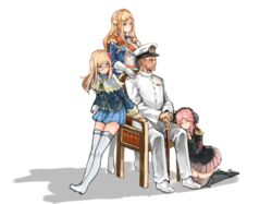  15k 1boy 3girls admiral_(warship_girls_r) aiguillette anchor arm_support armband black_footwear black_jacket blonde_hair blue_eyes blue_jacket blue_skirt boots braid breasts buttons cane capelet chair closed_eyes crown_braid epaulettes flower french_braid full_body glasses gloves hair_flower hair_ornament hand_on_another&#039;s_leg hand_on_another&#039;s_shoulder hat headphones high_heel_boots high_heels highres holding hood_(warship_girls_r) jacket kneeling leaning_back long_hair long_sleeves looking_to_the_side medium_breasts military military_uniform multiple_girls pants peaked_cap pink_flower pink_hair pink_skirt pleated_skirt red-framed_eyewear richelieu_(warship_girls_r) sash shoes short_hair sitting skirt standing thigh_boots thighhighs tirpitz_(warship_girls_r) uniform very_short_hair warship_girls_r white_background white_footwear white_gloves white_hat white_jacket white_legwear white_pants zettai_ryouiki 