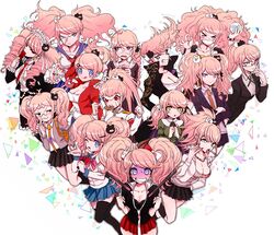  6+girls \n/ adjusting_eyewear alternate_hairstyle asahina_aoi asahina_aoi_(cosplay) bear_hair_ornament bespectacled blazer blood blue_eyes braid celestia_ludenberg celestia_ludenberg_(cosplay) cosplay crystal_ball danganronpa:_trigger_happy_havoc danganronpa_(series) delinquent drill_hair drooling enoshima_junko enoshima_junko_(cosplay) freckles fujisaki_chihiro fujisaki_chihiro_(cosplay) fukawa_toko fukawa_toko_(cosplay) gakuran glasses gothic_lolita hagakure_yasuhiro hagakure_yasuhiro_(cosplay) hair_ornament heart ikusaba_mukuro impaled ishimaru_kiyotaka ishimaru_kiyotaka_(cosplay) jacket jacket_on_shoulders kirigiri_kyoko kirigiri_kyoko_(cosplay) kuwata_leon kuwata_leon_(cosplay) lolita_fashion long_hair loose_necktie maid_headdress maizono_sayaka maizono_sayaka_(cosplay) money_gesture multiple_girls necktie nervous ogami_sakura ogami_sakura_(cosplay) owada_mondo owada_mondo_(cosplay) pink_blood pink_hair pole pompadour protected_link purple_eyes red_eyes saliva scar school_uniform serafuku shaded_face simple_background skirt smile spoilers takashi_(onikukku) tank_top tears togami_byakuya togami_byakuya_(cosplay) tongue tongue_out track_jacket triangle twin_braids twin_drills twintails white_background white_gakuran yamada_hifumi yamada_hifumi_(cosplay) 