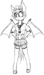  2016 anthro bat_pony bat_wings equid fan_character female hasbro hi_res mammal membrane_(anatomy) membranous_wings monochrome my_little_pony nolegs_(oc) replica_(artist) sailor_uniform solo wings 