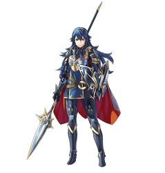  armor bad_link blue_eyes blue_hair female fire_emblem fire_emblem_awakening fire_emblem_heroes full_body kozaki_yuusuke long_hair looking_at_viewer lucina_(brave_princess)_(fire_emblem) lucina_(fire_emblem) official_alternate_costume official_art polearm shield simple_background smile solo spear standing tiara weapon white_background 