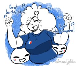  2018 anthro big_breasts breasts closed_eyes clothed clothing female france french_text geeflakes geeflakes_(character) hair lagomorph leporid mammal monster open_mouth rabbit sentient_ears shirt solo text topwear translated url 