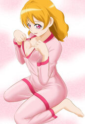  breasts commentary_request female fresh_precure! fuchi_(nightmare) momozono_love pajamas pajamas_pull photoshop_(medium) precure solo 