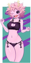  2019 alpha_channel ashido_mina black_sclera blush bra breasts cat_ear_panties cat_keyhole_bra cat_lingerie cleavage cleavage_cutout clothed clothing cutout female hair hi_res horn human keyhole_bra keyhole_clothing keyhole_underwear lingerie looking_at_viewer mammal my_hero_academia not_furry one_eye_closed panties pink_hair side-tie_panties skimpy smile solo supersoupnova swimwear underwear wink 