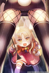  2girls akanbe animal_ears basket black_panties blonde_hair bondage cannelle_(sword_girls) capelet carrot cat_shi commentary_request dominatrix dress dual_persona eyelid_pull korean_commentary long_hair multiple_girls open_mouth panties pantyhose pantyshot photoshop_(medium) rabbit_ears rabbit_tail riding_crop skirt sword_girls tail thighhighs tongue tongue_out underwear view_between_legs yellow_eyes 