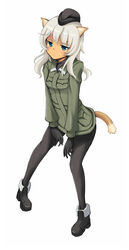  animal_ears bad_id bad_pixiv_id blue_eyes cat_ears cat_girl cat_tail dobunezumi female giuseppina_ciuinni grey_hair hat military military_uniform pantyhose solo strike_witches:_suomus_misfits_squadron tail uniform world_witches_series 