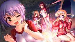  august bekkankou daitoshokan_no_hitsujikai fireworks game_cg gym_uniform misono_senri sakuraba_tamamo shirasaki_tsugumi suzuki_kana wink 