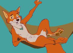  2017 4_fingers 4_toes anklet anthro black_nose blue_background canid canine casual_nudity censored chest_tuft clothing convenient_censorship disney eyebrows feet fingers fox foxer421 fur hammock hi_res jewelry looking_away male mammal multicolored_body multicolored_fur navel necklace nude open_mouth orange_body orange_fur pawpads reclining red_fox robin_hood robin_hood_(disney) simple_background skin_folds solo summer teeth toes tongue true_fox tuft two_tone_body two_tone_fur white_body white_fur 