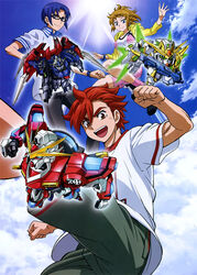  bike_shorts cleavage gun gundam gundam_build_fighters gundam_build_fighters_try hoshino_fumina kamiki_sekai kousaka_yuuma mecha megane 