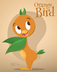  2016 2_toes avian beak bird digital_media_(artwork) disney disney_parks elemental_creature feet flora_fauna food food_creature fruit leaf leaf_wings living_fruit looking_back magic_kingdom open_mouth open_smile orange_(fruit) orange_bird orange_body plant sherwood side_view signature smile toes unavailable_at_source walt_disney_world wings yellow_beak 