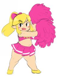  1boy belly blonde_hair blush cheerleader crossdressing link looking_at_viewer ponytail shogu_(shoguchime) the_legend_of_zelda the_legend_of_zelda:_tri_force_heroes thick_thighs trap 