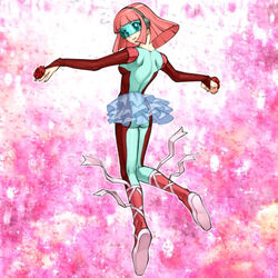  bodysuit cyber_tutu duel_monster eyeshield female flower headphones pink_hair rose short_hair smile solo yu-gi-oh! yuu-gi-ou_gx 