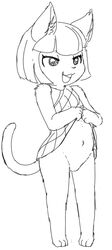  animal_crossing anthro bottomwear clothed clothing clothing_lift domestic_cat featureless_crotch felicity_(animal_crossing) felid feline felis female mammal mcsadat monochrome navel nintendo null open_mouth simple_background skirt skirt_lift smile solo white_background 