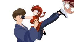  2boys blue_eyes braid chinese_clothes female happosai kicking kunou_tatewaki multiple_boys ranma-chan ranma_1/2 red_hair rule_63 saotome_ranma single_braid suika_(swimy0pe0u_u0s) tangzhuang 