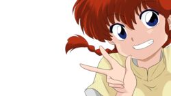  blue_eyes braid female portrait ranma-chan ranma_1/2 red_hair rule_63 saotome_ranma single_braid smile solo suika_(swimy0pe0u_u0s) v 